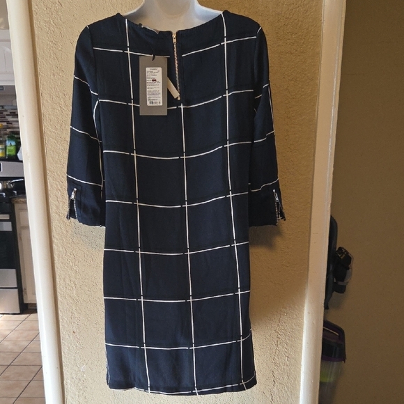 Vero Moda Navy and White Grid Long Sleeve Dress - Picture 2 of 5